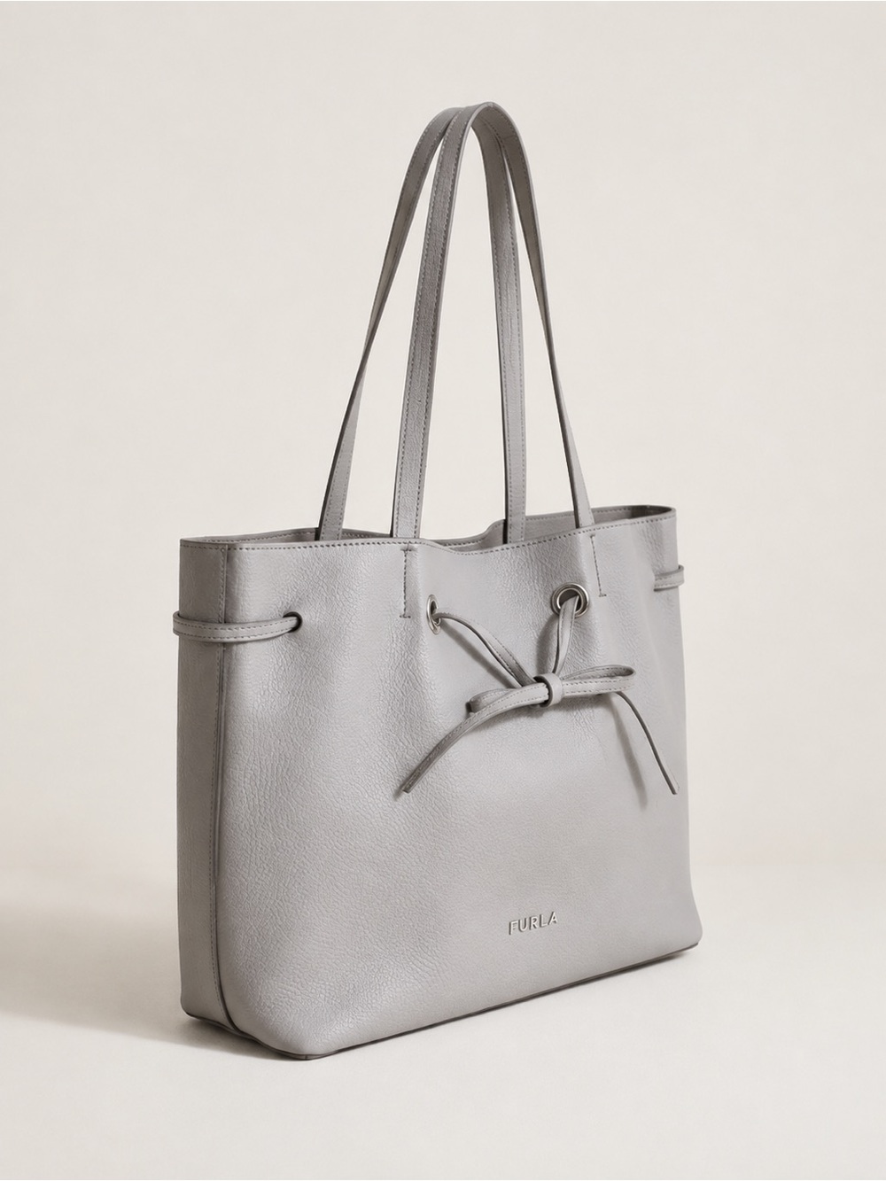 ✨ Furla Dove Gray Pebbled Leather Tote Bag EUC Quiet Luxury Italy✨